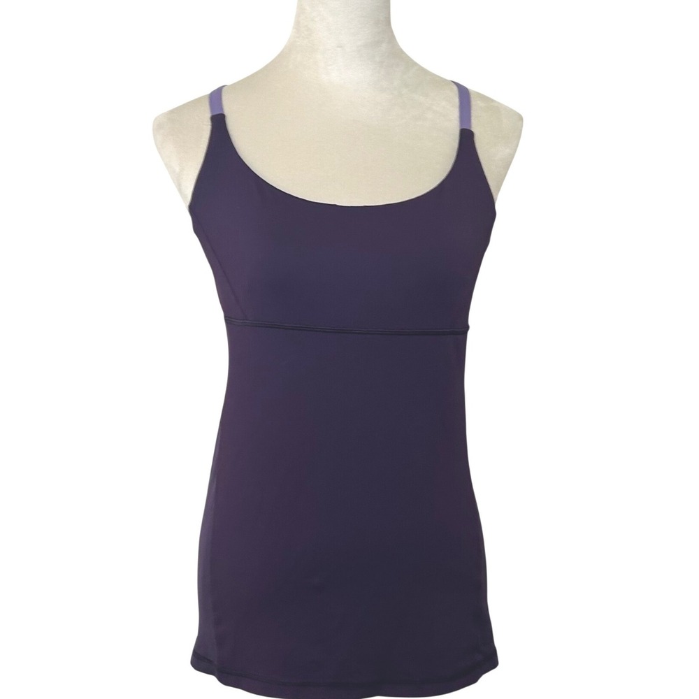 Lululemon Power Y Tank Top Purple Strappy Shelf Bra Yoga Camisole Size 6 workout